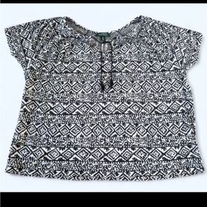 Ralph Lauren Black and White Tie Front Blouse